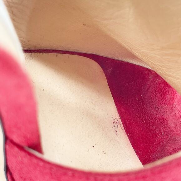 Jimmy Choo Farah Red Suede Crystal Trim Peep Toe Platform Sandal Heel IT 38.5 - Picture 11 of 14